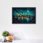 NYC Statue of Liberty Midnight Wall Art Poster | Landscape