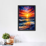 Ocean Sunset Painted Style Wall Art Poster | Portrait