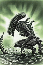 Alien Abstract Wall Art – Xenomorph Dark Sci-Fi Horror Portrait