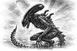 The Hunter in the Dark - Xenomorph Alien Abstract Sketch Wall Art