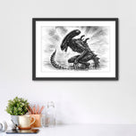 The Hunter in the Dark - Xenomorph Alien Abstract Sketch Wall Art