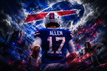 Josh Allen Buffalo Bills Skyline Wall Art Poster | Landscape