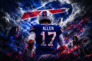 Josh Allen Buffalo Bills Skyline Wall Art Poster | Landscape