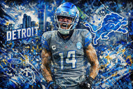 The Lions’ Roar - Amon-Ra St. Brown Detroit Lions Abstract NFL Wall Art