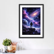 Cosmic Explorer – Astronaut Gazing Into a Vibrant Galaxy Space Artwork