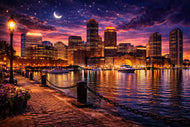 Boston Massachusetts Harbor Twilight Wall Art Poster | Landscape