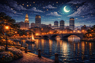 Starlight over the Charles - Boston City Life Wall Art