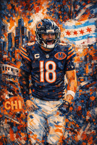 Windy City Warrior - Caleb Williams Chicago Skyline Abstract NFL Wall Art