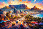 Table Mountain Majesty: Vibrant Cape Town Coastal Skyline Wall Art