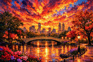 Central Park New York Sunset Blaze Wall Art Poster | Landscape