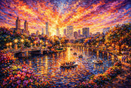 Central Park Painted Sunset Lake Wall Art Poster | Landscape