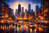 Golden Hour in Chicago – Skyline and River Lights Wall Art