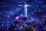 Rio 2099 – Christ the Redeemer Over a Futuristic Cyberpunk Brazil