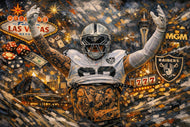 The Raider of Sin City –  Maxx Crosby Las Vegas Skyline Wall Art