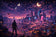 Cyberpunk Night City Video Game Wall Art Poster | Landscape