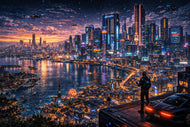 Cyberpunk Night City Megalopolis Video Game Wall Art Poster | Landscape