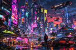 Cyberpunk Night City Video Game Wall Art Poster | Landscape