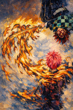 Hinokami Inferno- Demon Slayer Tanjiro x Akaza Abstract Anime Art