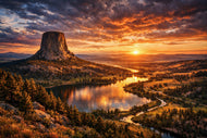 Devils Tower Monument Sunset Wall Art Poster | Landscape