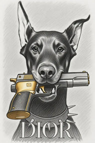 Dior Doberman Pistol Sketch Wall Art Poster | Portrait