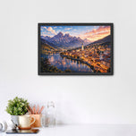 Dolomites Italy Alpine Sunset Over Village Wall Art Poster | Landscape