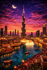 Dubai Burj Khalifa Cityscape Twilight Wall Art Poster | Portrait