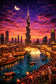 Dubai Burj Khalifa Cityscape Twilight Wall Art Poster | Portrait