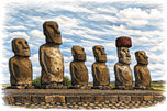 The Ancient Watchers – Rapa Nui Moai Easter Island Sketch Art