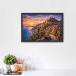 Eze Village France Golden Sunset Wall Art Poster | Landscape