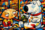 Spooner Street Masterminds - Family Guy Brian x Stewie Funny Abstract Art