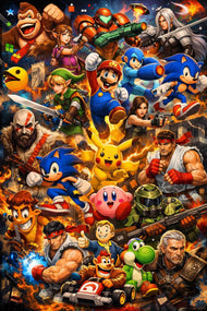 The Gaming Pantheon - Video Game Legends Collage Wall Art