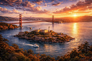 Golden Gate Bridge - Sunset Over Alcatraz Wall Art Poster | Landscape