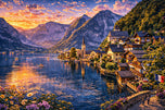 Hallstatt Village Austria Alpine Lake Wall Art Poster | Landscape