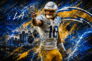 Justin Herbert Los Angeles Chargers Skyline Wall Art Poster | Landscape