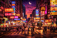 Hong Kong Nightlife Nathan Road Wall Art Poster | Landscape