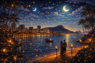 Where the Ocean Meets the Stars - Honolulu Hawaii City Life Wall Art