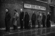 Horror Icons in the Great Depression Breadline Wall Art Poster | Landscape