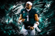 Jalen Hurts Philadelphia Eagles Skyline Wall Art Poster | Landscape