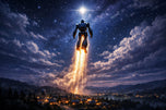 Iron Giant Cosmic Ascent into Space Wall Art Poster | Landscape