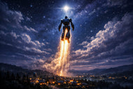 Iron Giant Cosmic Ascent into Space Wall Art Poster | Landscape