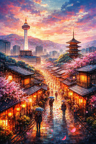 Kyoto Japan City Life Wall Art Poster | Portrait