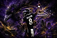 Lamar Jackson Baltimore Ravens Skyline Wall Art Poster | Landscape