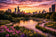 Lincoln Park Chicago Skyline Sunset Wall Art Poster | Landscape