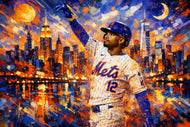 Francisco Lindor New York Mets MLB Skyline Wall Art Poster | Landscape