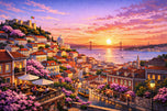 Lisbon Portugal Golden Sunset over Alfama Wall Art Poster | Landscape