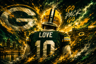 Jordan Love Green Bay Packers Cityscape Wall Art Poster | Landscape