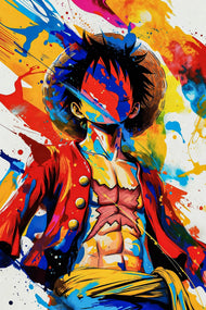 Straw Hat Monkey D. Luffy Paint Splatter Anime Wall Art Poster | Portrait