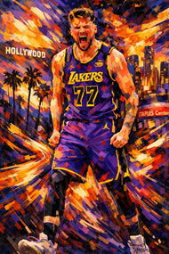 Luka Doncic Los Angeles Lakers NBA Abstract Wall Art Poster | Portrait