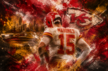Patrick Mahomes Kansas City Chiefs Cityscape Wall Art Poster | Landscape