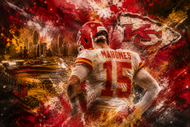 Patrick Mahomes Kansas City Chiefs Cityscape Wall Art Poster | Landscape
